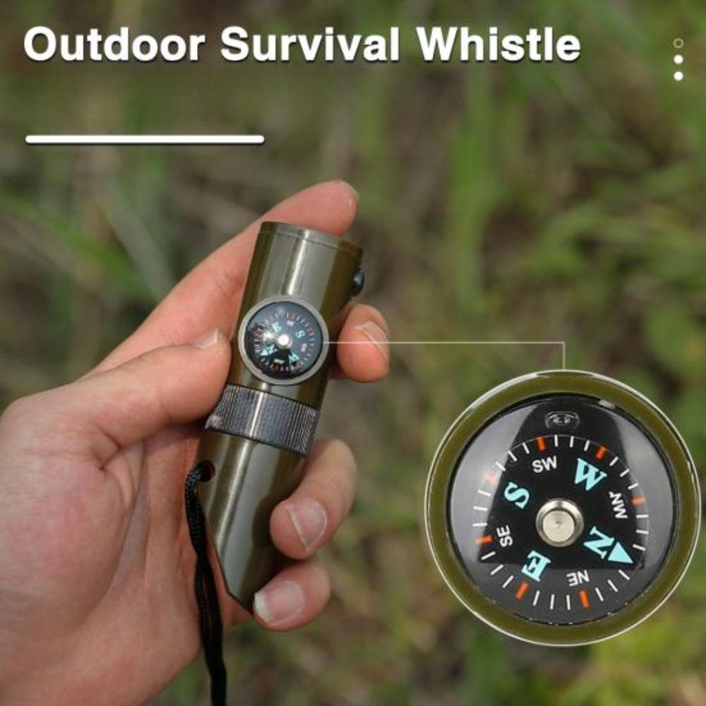 Notfall-Überlebenspfeife, LED-Licht, Kompass, Thermometer, tragbar, leicht, multifunktional