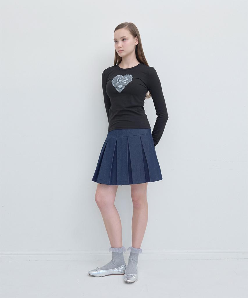 Pisis Denim Pleated Skirt_Blue
