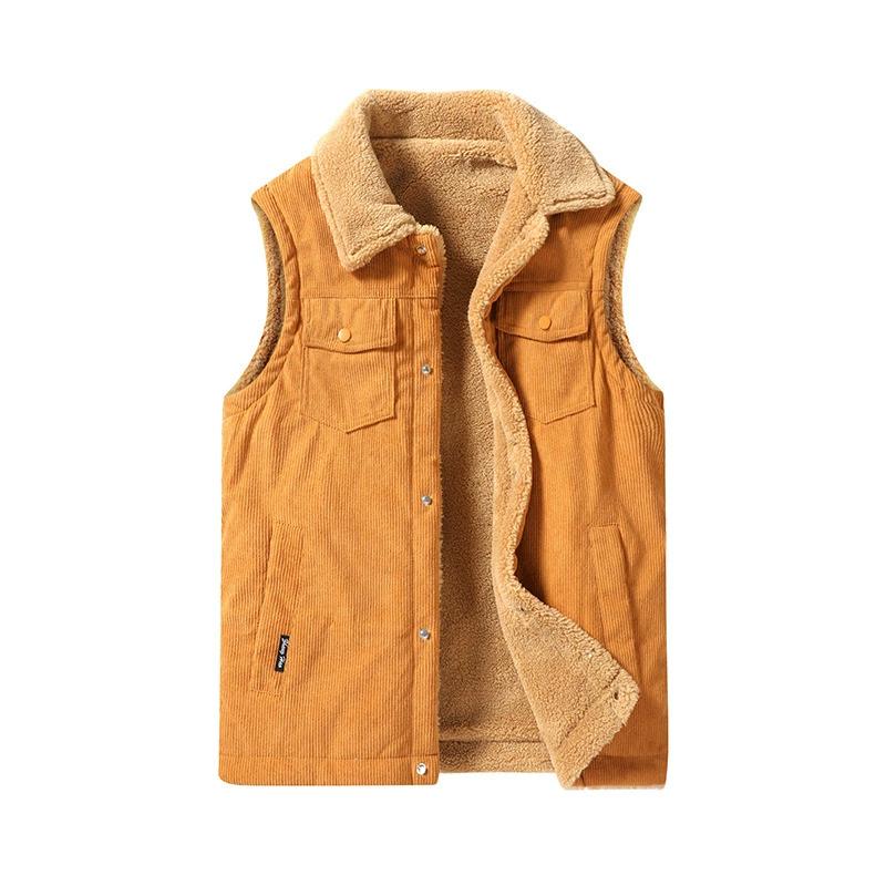 Men's Winter Fleece Warm Vest Jacket Thicken Corduroy Waistcoat Casual Sleeveless Outerwear Clothing