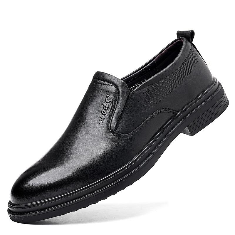 First Layer Cowhide Men'S Shoes Leather Thick Sole Soft Sole Comfortable Casual Shoes Round Head Foot Cover Men'S Business Leather Shoes Dress