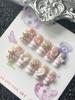 Kawaii Short Square Shape 3D Doll Bear Press On Nails Art White Pink Stripes Bowknot Sweet Cute Bear Fake Nails Sticker Gift