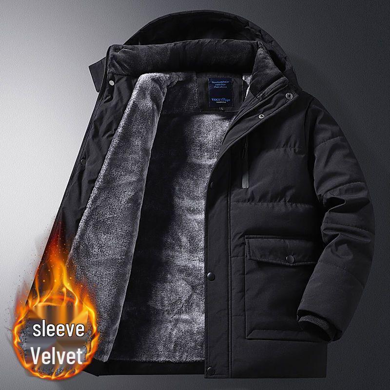 Herren Winter Mittellange Verdickte Baumwolljacke für Mittleren Alters & Ältere mit Zusätzlichem Fleece
