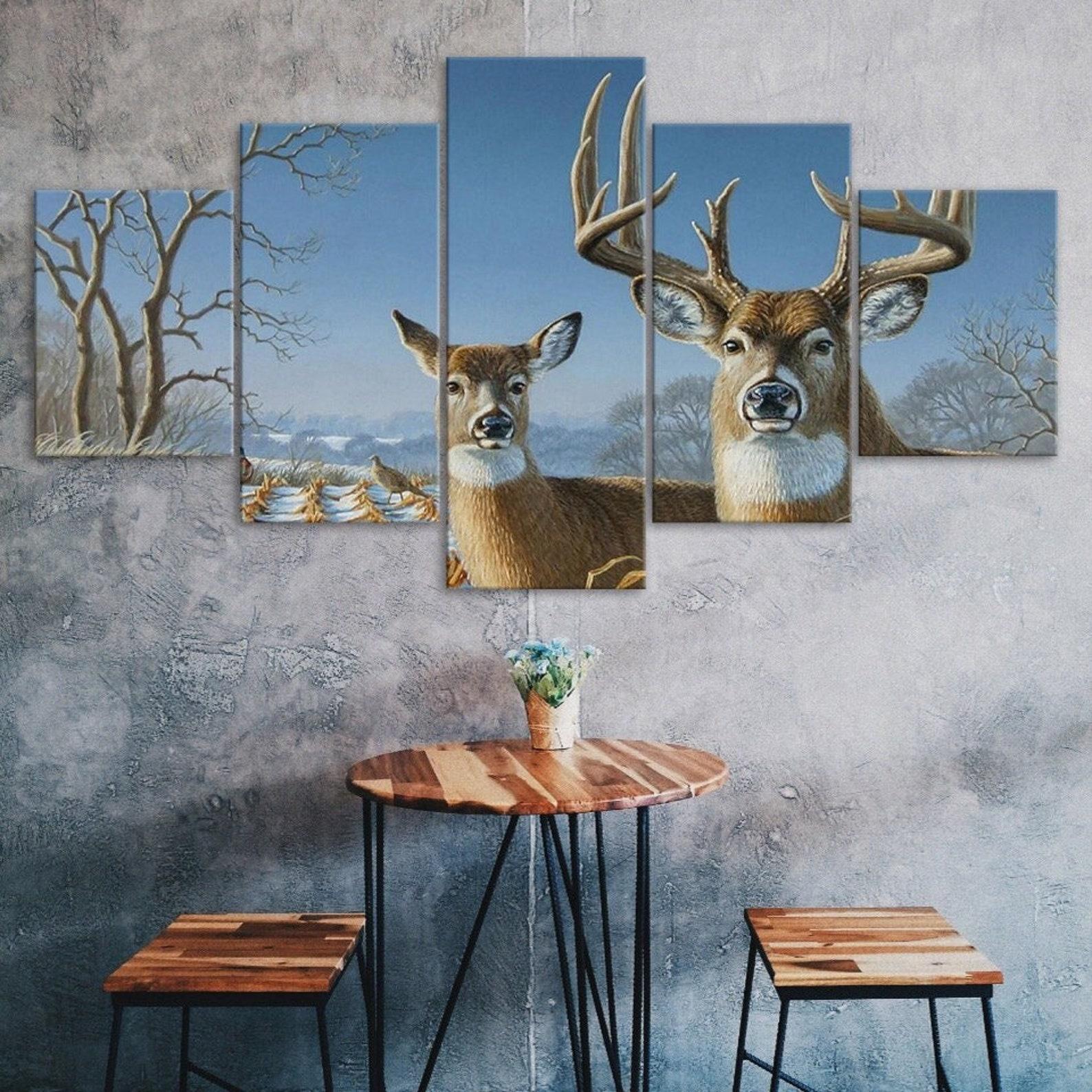 

Deer Family Winter Scenery 5 Piece Five Panel Wall Canvas Print Modern Art Poster Picture Home Decor Gift For Him For Her 20X35 20X45 20X55CM