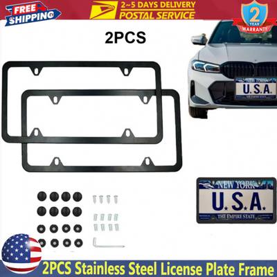 4 Holes Stainless Steel License Plate Frames 2 PCS Car Licence Plate Covers Slim Design With Bolts Washer Caps For US Vehicles License Plate Covers