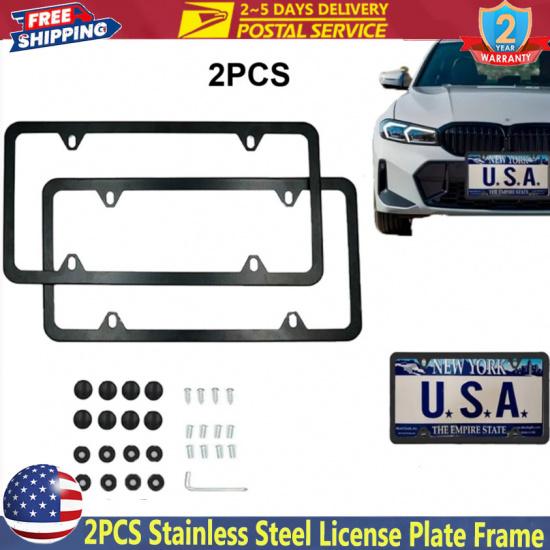 4 Holes Stainless Steel License Plate Frames 2 PCS Car Licence Plate Covers Slim Design With Bolts Washer Caps For US Vehicles License Plate Covers