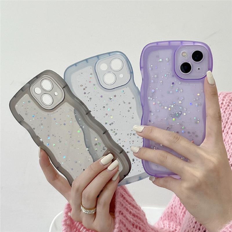 Pro iPhone 15 14 13 12 11 Pro Max XR XS SE 7 8 Plus Pouzdro Roztomilý průhledný hybridní třpytivý kudrnatý kryt nárazníku Soft Fundas