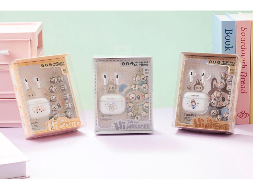 TWS-K44 Wireless Bluetooth Earphones with DIY Hand-Painted Beaded Keychain Case