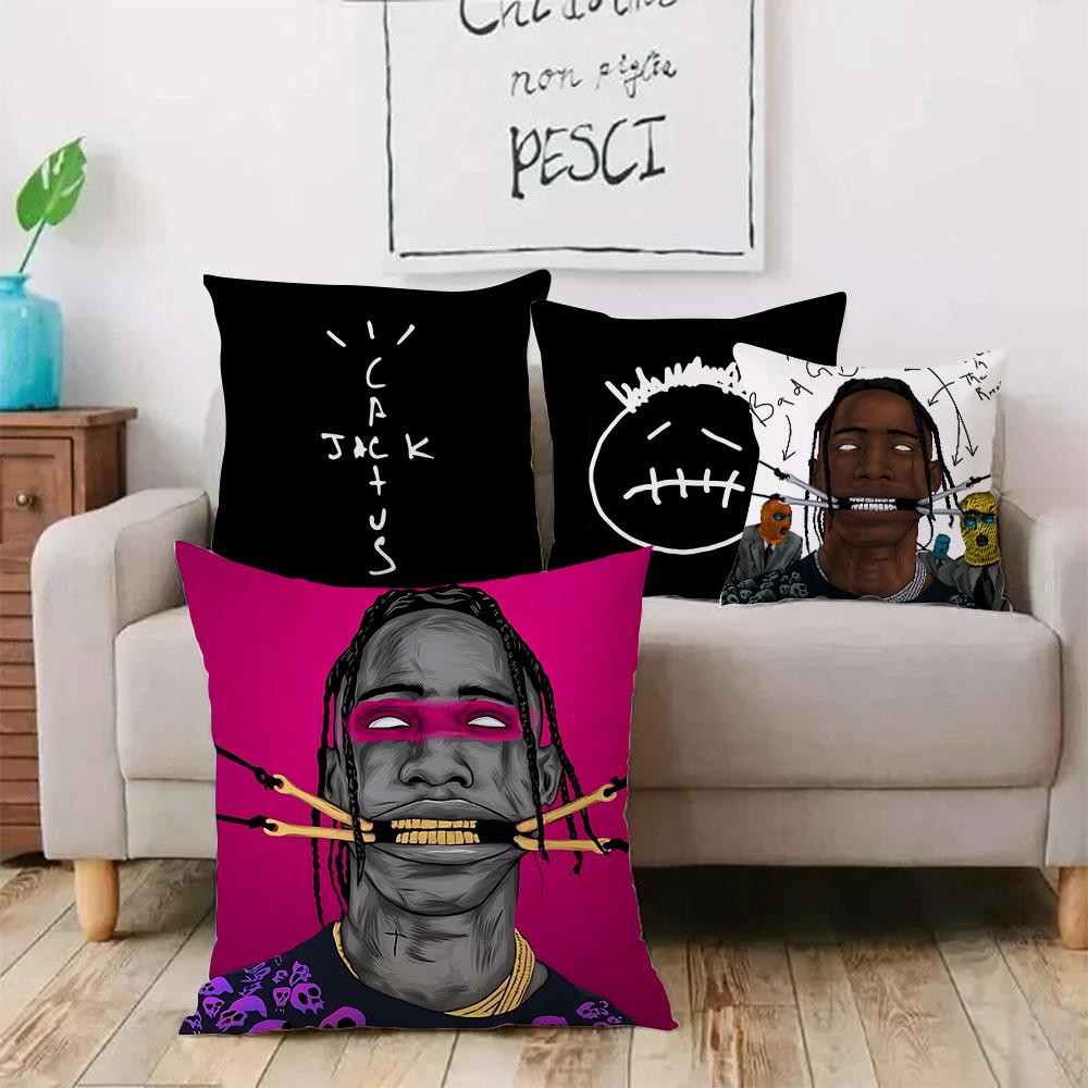 Fashion singer T-Travis Scotts Pillow Covers Cartoon Sofa Decorative Home Double-sided Printing Short Plush Cute Cushion Cover