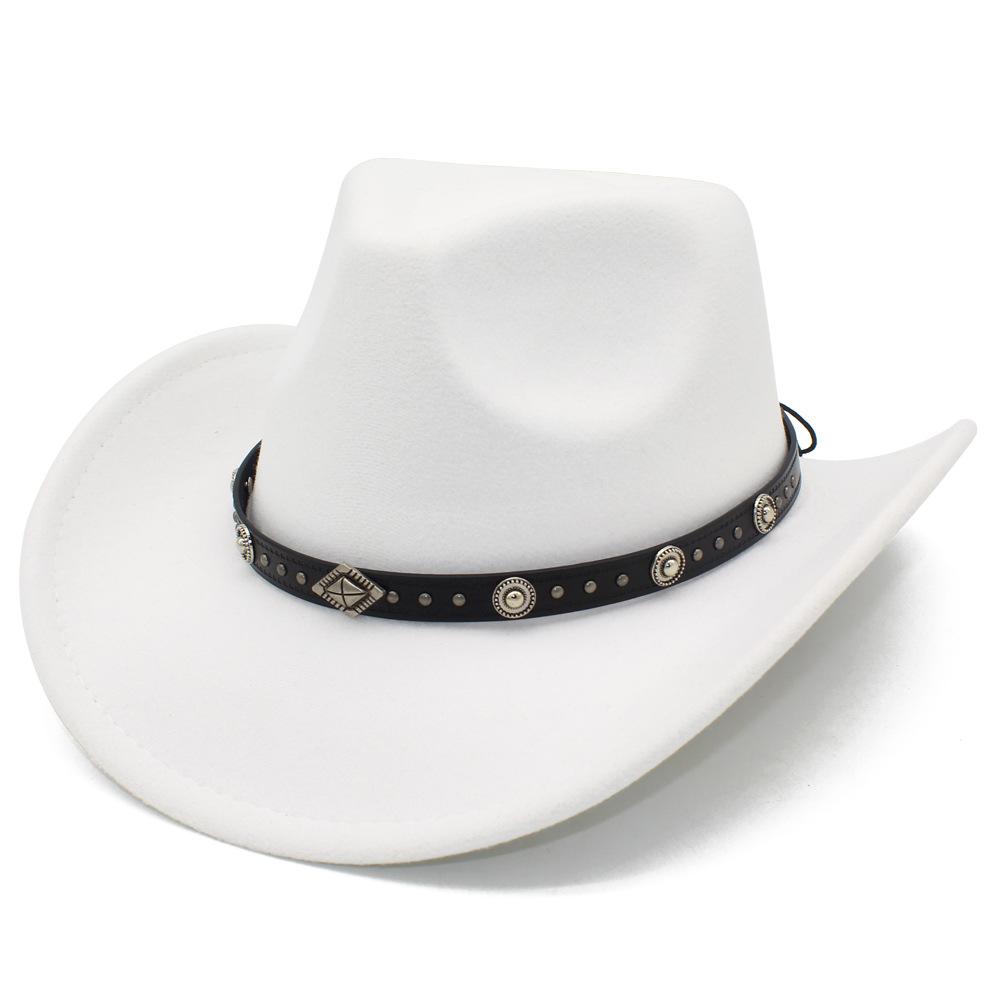 European and American Style Men and Women Couples Western Cowboy Hat Woolen Wide Brim Party Performance Hat Black Rivet Decorative Top Hat