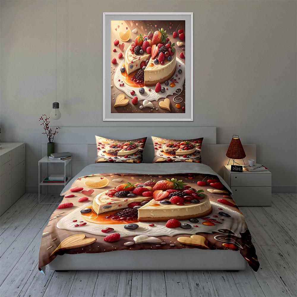 Beeren-Käsekuchen-Design Bettwäsche Bettbezug-Sets Bettbezüge Kissenbezüge Geschenke (1 * Bettbezug 2 * Kissenbezüge, ohne Bettdecke)