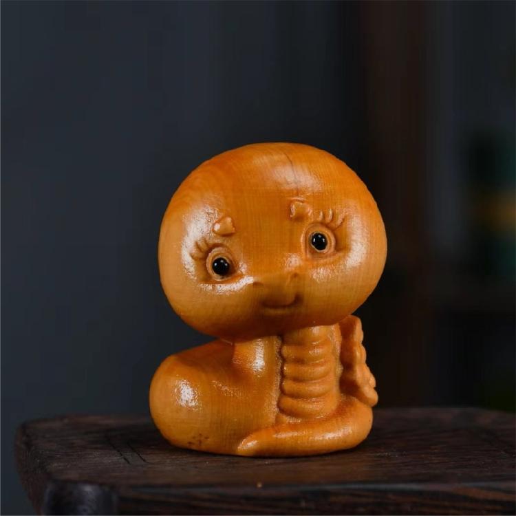2025 Snake New Years Figurine Statue Wood Carving Zodiacs Snake Decoration Desk Car Interior Ornament