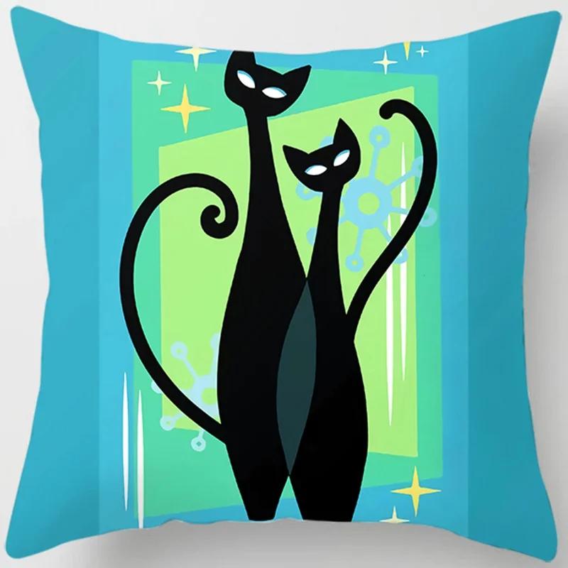 Cartoon Cat Throw Pillow Cover With Short Plush Print For Living Room Sofa Decoration Cushion Cover Pillow Covers Decorative