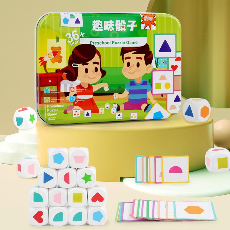 Kind Geometrisches Würfelset Brett Gedächtnisspiele Form Farbe Zuordnung Sortierer Stapelblöcke Montessori Puzzle Sensorisches Jungenspielzeug Geschenk