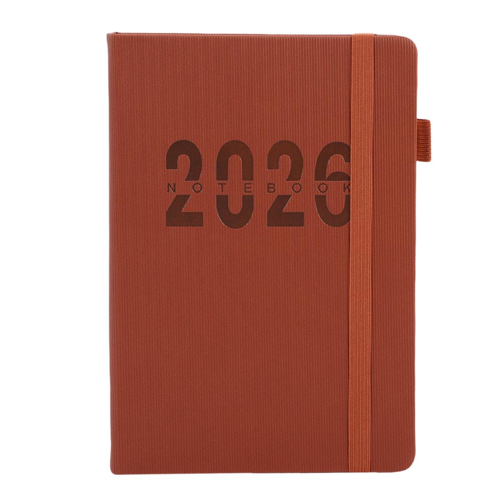 2026 Daily Planner 5.71x8.46in 200 Sheets 180 Degree Opening PU Leather Cover Hourly Appointment Book with Elastic Band