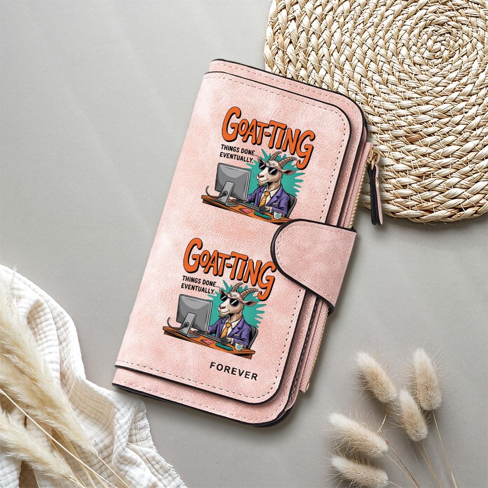 Funny Goat Print Women Long Wallet Fashionable PU Leather Multi Card Slot Casual Zipper Purse