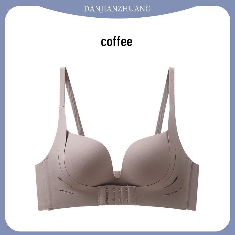Women's Seamless Front Buckle Push-Up Bra and Panty Set with Comfortable Non-Wired Palm Cup for Smaller Chest Enhancement