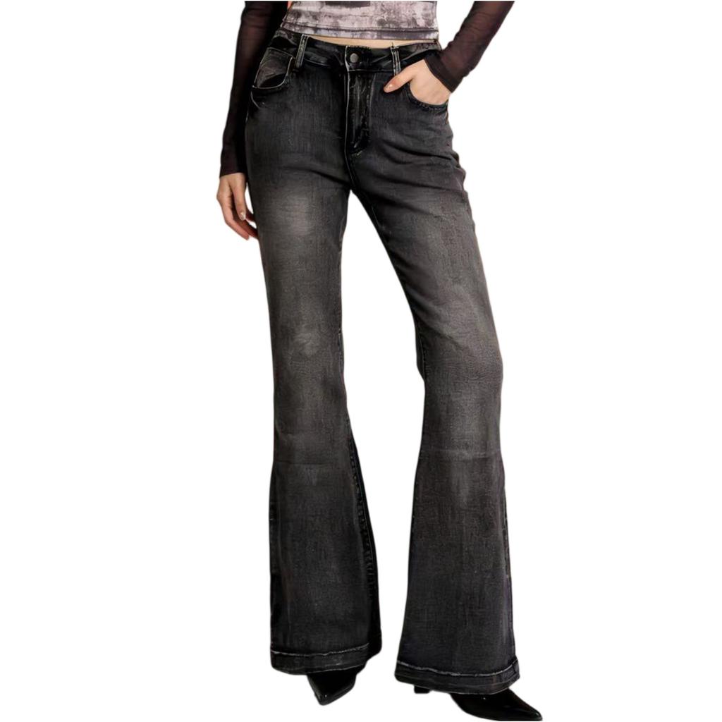 Women's Mid- Stretch Jeans Fashion Straight Leg Denim Pants With Pockets