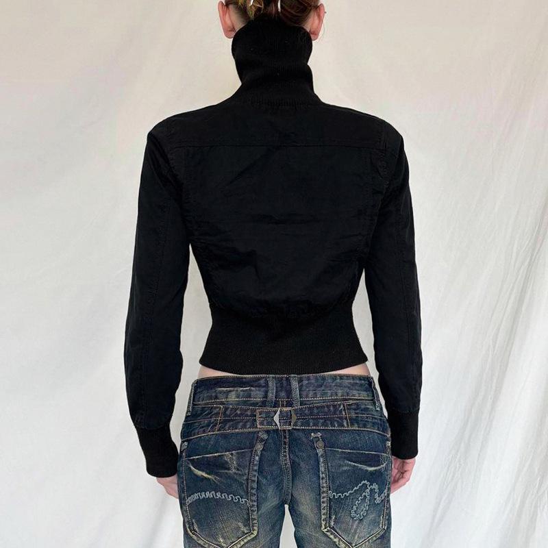 Women's Retro Fitted Waist Zipper Stand Collar Casual Workwear Jacket