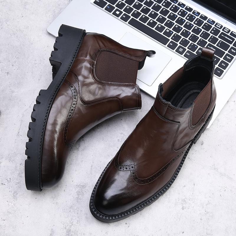 

Новые ботинки мужские зимние повседневные кожаные ботинки увеличивающие рост модные мужские ботинки кожаные короткие ботинки тренд 44 коричневый