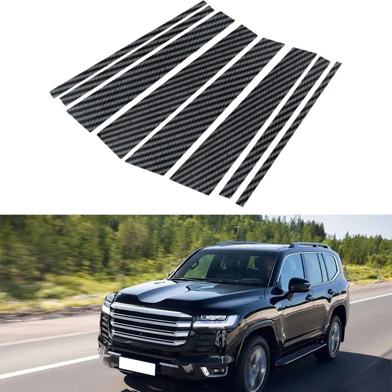 8pcs Carbon Fiber Car Door Middle Column Window Center BC Pillar Post Cover Trim Fit For Toyota Land Cruiser J300 2022-2024