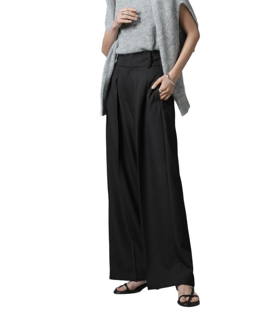 Nano Universe Size F Women's High-Waisted 2-Tuck Wide-Leg Pants, Black, 010, 673-5127305