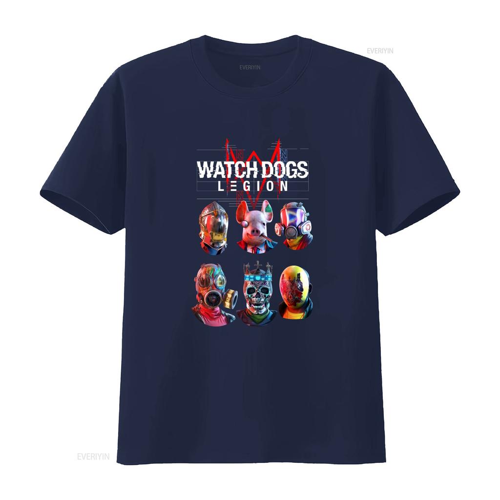 Watch Dogs Legion T-shirt da adulto Sei teste di figura uniche sotto logo statico Design vintage lavato Unisex Versatile Elegante