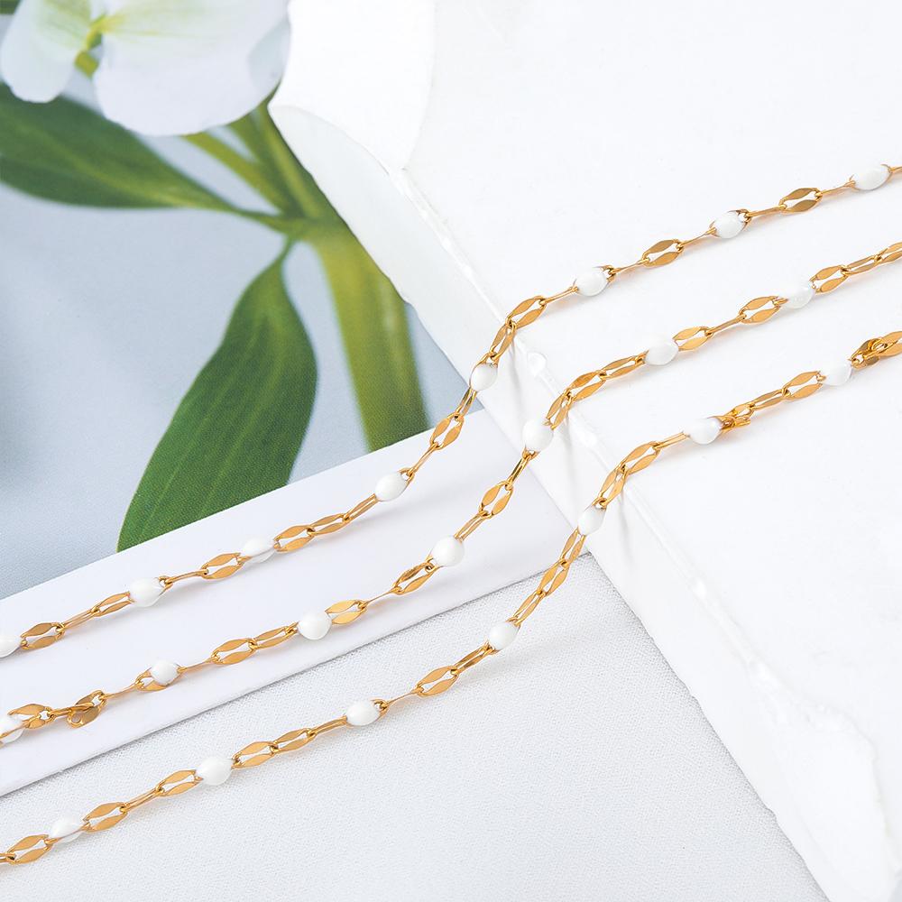 

1meter Stainless Steel Green White Enamel Heart Chains Jewelry Makings DIY Bracelets Chains Bulk for Jewelry Necklaces Accessory 1 meter