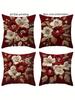 1 Stück Feder Weinrot Blume Kissenbezug Polyester 2D Doppelseitiger Druck Sofakissenhülle Geschenk für Wohnzimmer Schlafzimmer Heimdeko