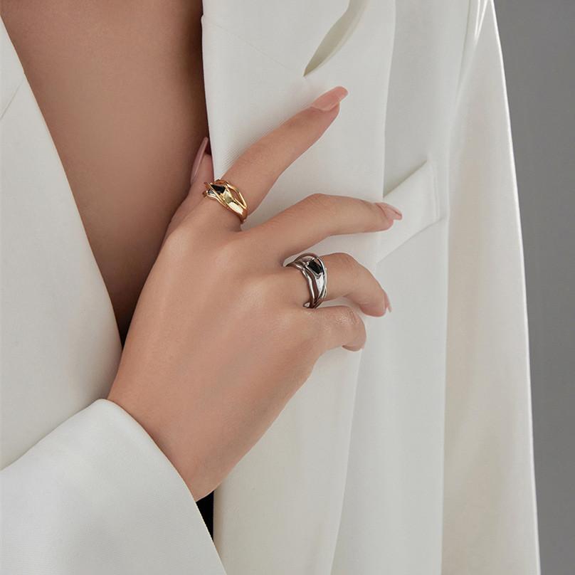 Double Layer Line Ring Women Exaggerated Personality Zirconia Ring 925 Sterling Silver Female Bridal Wedding Finger Accessories