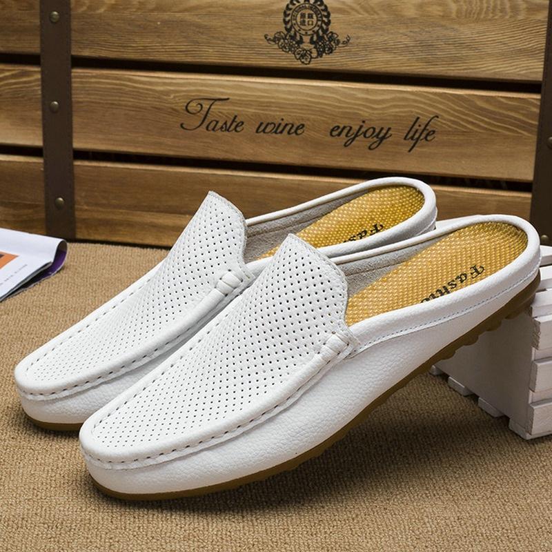 Large size men's sandals wear half slippers, leather, breathable in summer, fashionable shoes, bag head, casual shoes, shoes