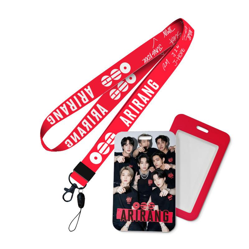 Kpop Idol BTS World Tour ARIRANG Lanyard and Card Holder Set, Printed Neck Strap with ID Badge Sleeve Photocard Protector for ARMY