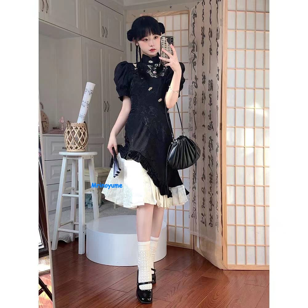 Mrinoyume Sexy Lolita Dress, Black and White, Chinese Style, Cute Costume (Sizes L, D)