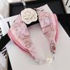New Luxury Design Magnetic Pearls Button Silk Scarf Women Summer Neck Ornament Silk Scarves Lady Shirt Sunscreen Decoration Gift