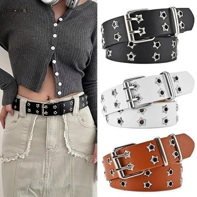 Punk Rock Style Rivet Belts Hip Hop Waist Band Fashion Double Pin Buckle Waistband