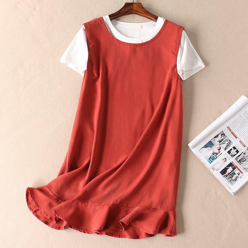 

Wa243h Minimalist Female Summer Slim Looking Elegant Dress Red One size