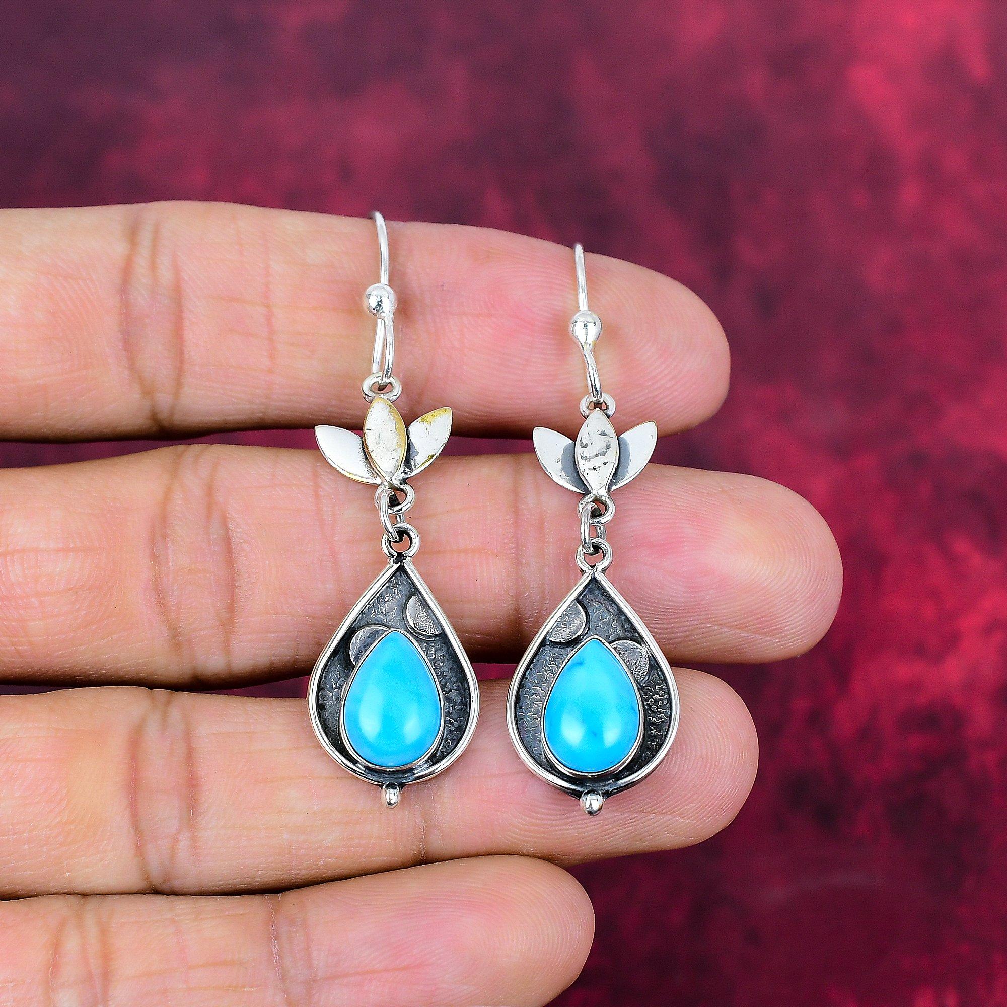 

Серьги из стерлингового серебра 925 пробы со спящей бирюзой, серьги ручной работы из непальского камня, ювелирные изделия, подарки для жены, абсолютно новые серьги 2.36 Inches