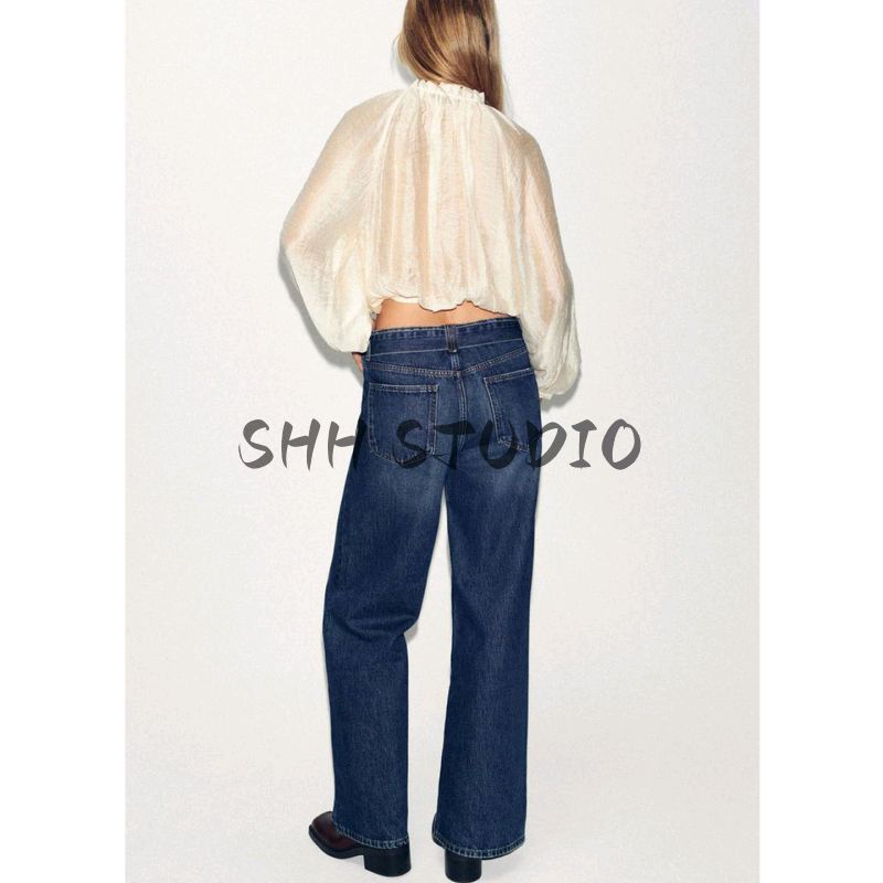 Fall New Women's Clothing Metal Beaded round Neck Loose Long Sleeves Puff Sleeves Drape Shirt 5029182