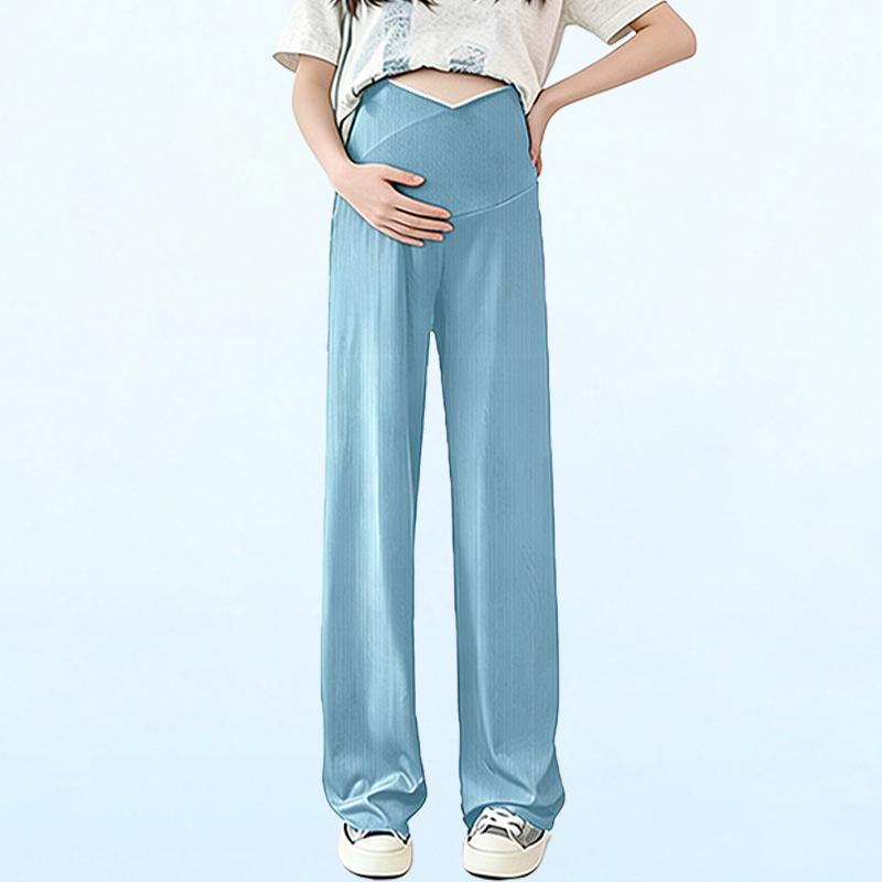 Maternity Ice Silk Low Waist Wide Leg Summer Pants: Slimming, Comfortable, Supportive Belly Coverage. L