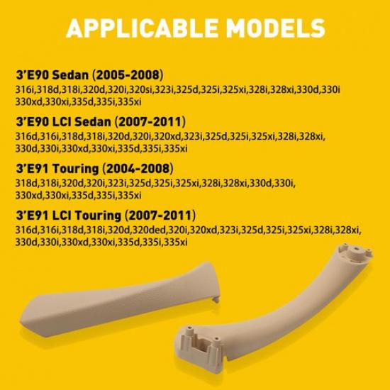 For BMW E90 328i Inner Door Panel Handle Pull Interior Trim Cover 04-12 Beige I