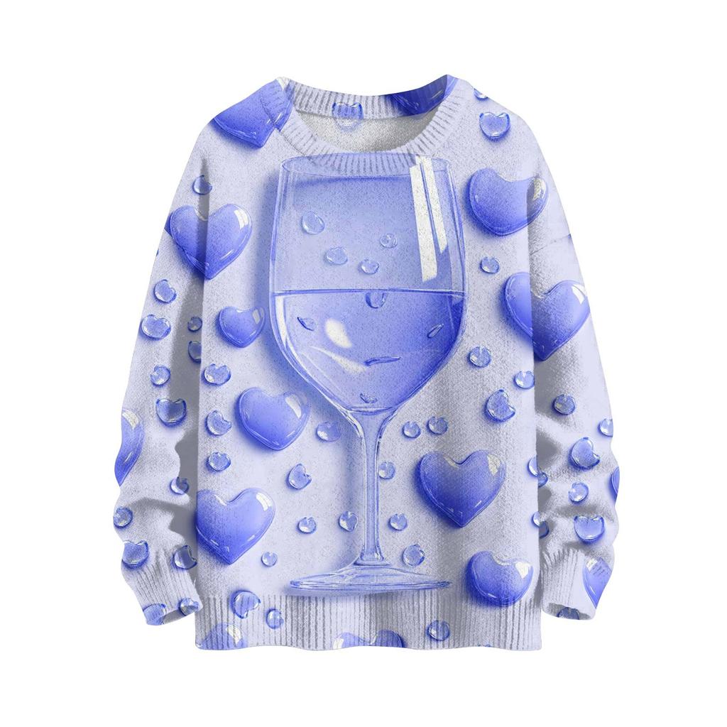 Pánský Valentýnský potisk Faux svetr, Mikina s kulatým výstřihem, Volný top s dlouhým rukávem