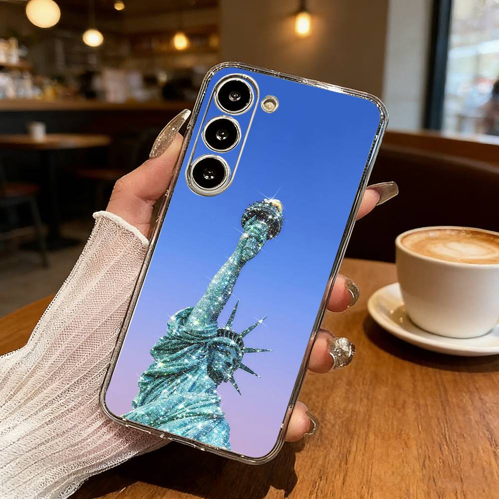 Statue Freiheitsstatue Amerika USA Flagge Handyhülle Für Samsung S25,S24,S21,S22,S23,S30,Ultra,S20,Plus,Fe,Lite Transparentes Cover