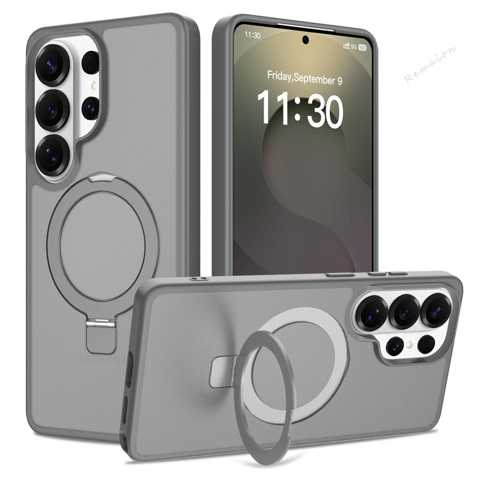 Matte Magnetic Phone Case for Samsung Galaxy S26 S23 S22 S24 S25 FE Ultra Edge Magsafe Metal Stand Charge Protector Cover