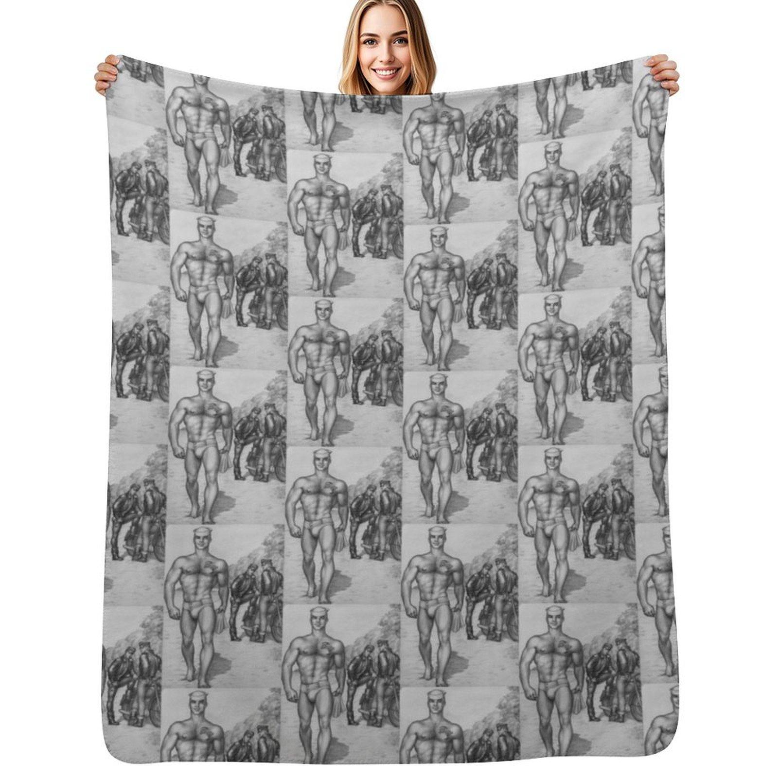 Soldier teasing the hoods… (Tom of Finland) Throw Blanket Anti Shedding Soft Fuzzy Blanket for Home Size: 75*100cm, Weight: 230 GSM
