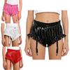 S-3XL Culotte en Cuir PU Aspect Mouillé pour Femmes Lingerie Bord Volanté Short Bloomer Froncé avec Porte-Jarretelles Vêtements de Nuit Brillants pour Boîte de Nuit Rave Fête