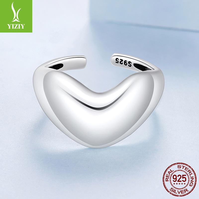 Glossy Big Love Open Ring For Men And Women, Personalized Wind S925 Sterling Silver Heart Ring Ring