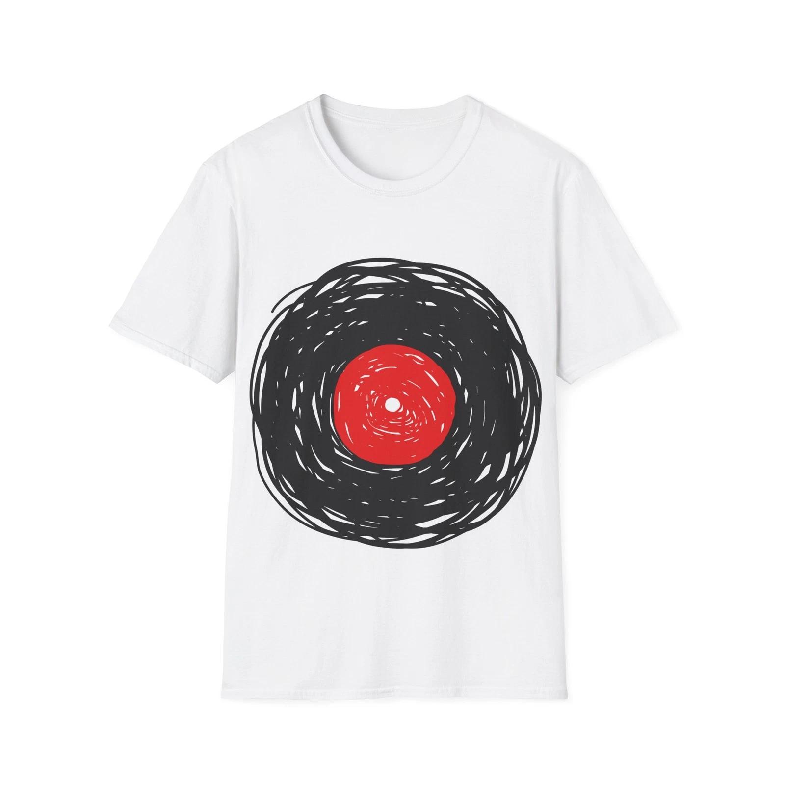 Vinyl Album Sketch T-Shirt, Retro Music Graphic Tee, Regular Fit Top 4XL