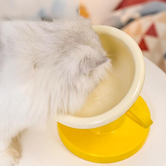 Adjustable Elevated Cat Bowl 60-Degree Tilted Small Dog Feeder 5 Height Settings Raised Food Bowl Cute Trophy Shaped Pet Dish for Pets Neck Comfort