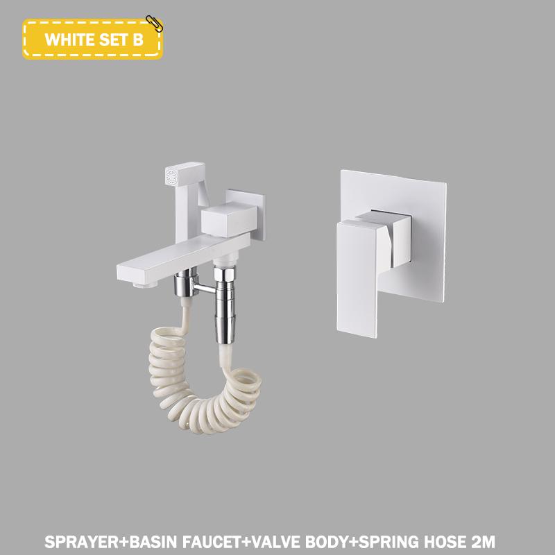 Waschbeckenarmatur aus gebürstetem Gold, Waschbeckenarmatur, Wandmontage, Einhebelmischer aus Messing für heiße und kalte Badewannen mit Handbrause