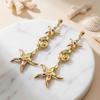 Diamond-Encrusted Irregular Wave Starfish Conch Earrings Long Pendant Earrings Beach Vacation Style Daily Accessory