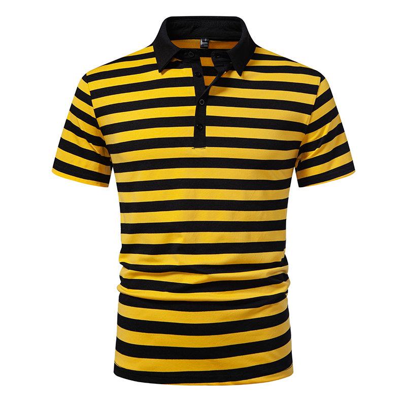 Summer Men's Classic Striped Polo Shirts Short Sleeve Breathable Casual T-Shirt Contrast Color Lapel Collar Streetwear Basic Top
